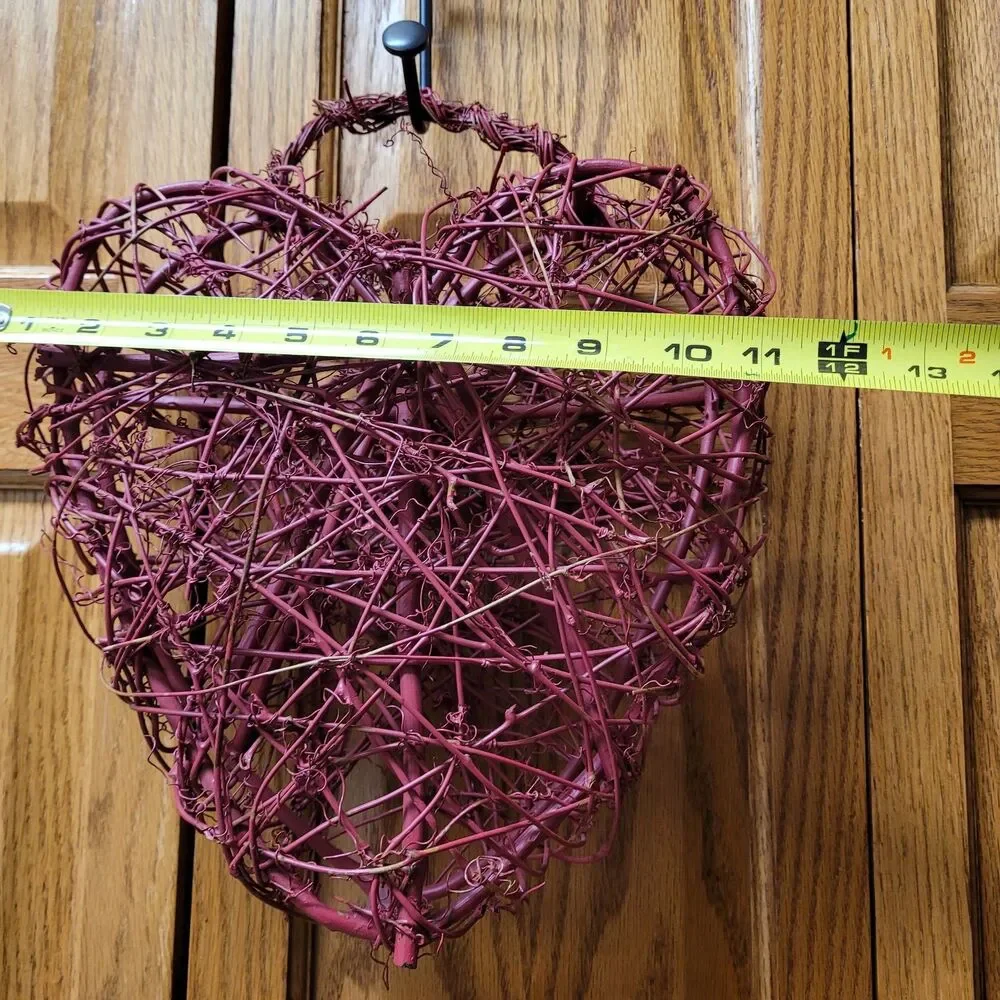 Woven Wicker Large Red Heart hanging Rustic Decor Cottage Core 11x14x4